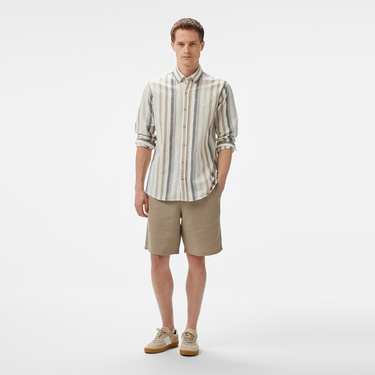  Nautica Erkek Kahverengi Classic Fit Çizgili Gömlek