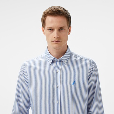  Nautica Erkek Mavi Classic Fit Çizgili Gömlek