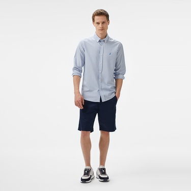  Nautica Erkek Mavi Classic Fit Çizgili Gömlek