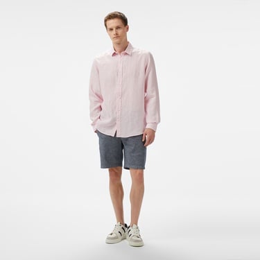  Nautica Erkek Pembe Classic Fit Çizgili Keten Gömlek