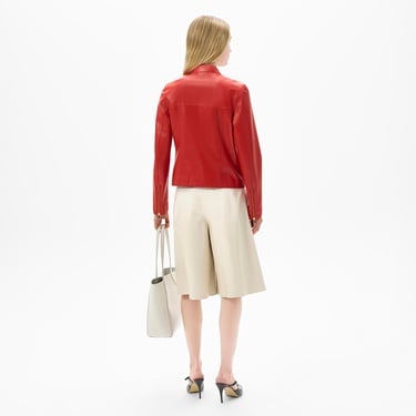 Kadın Kırmızı Hakim Yakalı Deri Ceket
