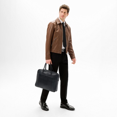  Erkek Taba Fermuarlı Gömlek Yaka Deri Ceket