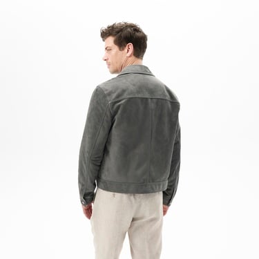  Erkek Gri Gömlek Yaka Süet Ceket