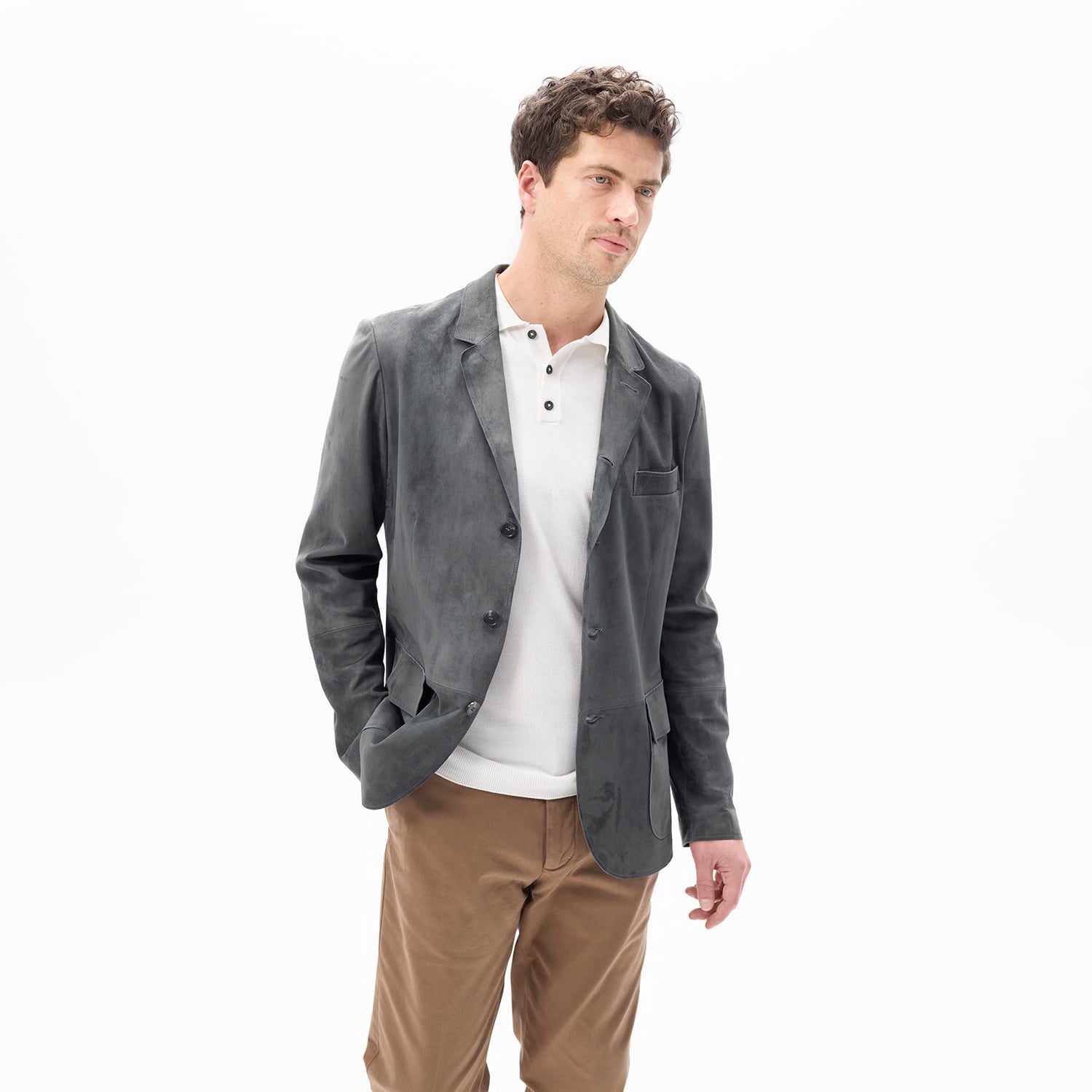  Erkek Gri Süet Blazer Ceket