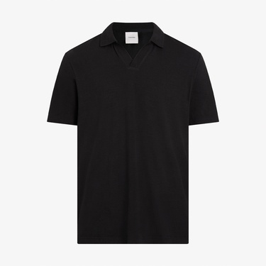  Calvin Klein Linen Cotton Cuban Collar Erkek Siyah Polo