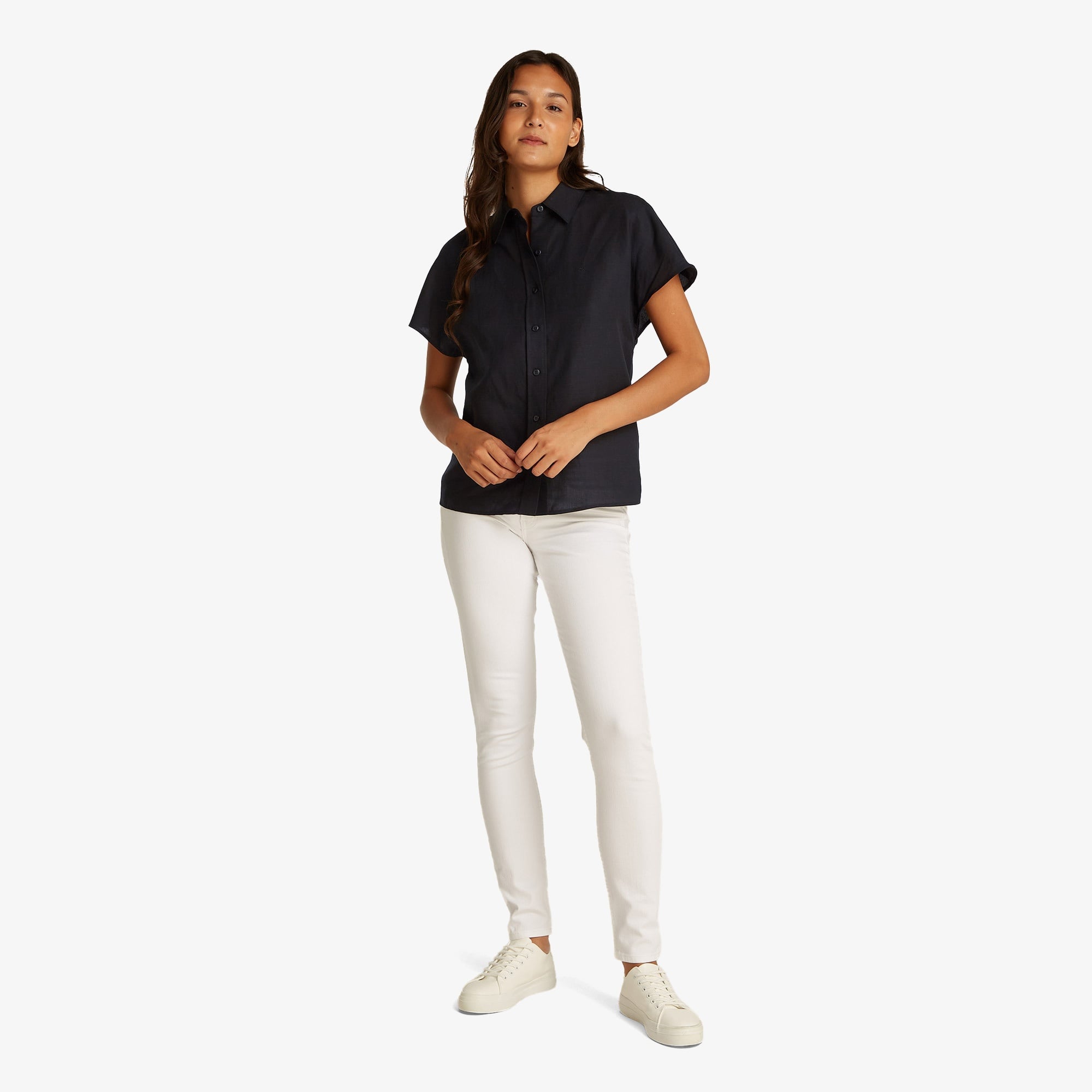 Calvin Klein Linen Blend Kadın Siyah Gömlek