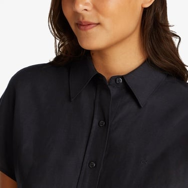  Calvin Klein Linen Blend Kadın Siyah Gömlek