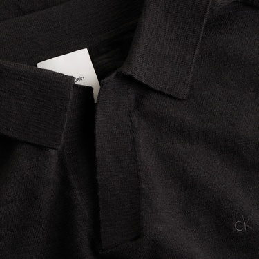  Calvin Klein Linen Cotton Cuban Collar Erkek Siyah Polo