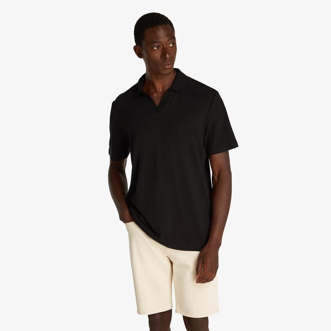  Calvin Klein Linen Cotton Cuban Collar Erkek Siyah Polo