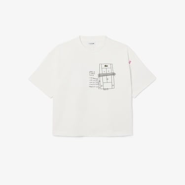  Lacoste Kız Çocuk Bisiklet Yaka Baskılı Beyaz T-Shirt