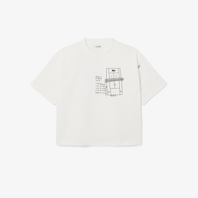  Lacoste Kız Çocuk Bisiklet Yaka Baskılı Beyaz T-Shirt