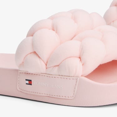  Tommy Jeans Logolu Kalın Örgülü Çift Bantlı Kadın Pembe Terlik