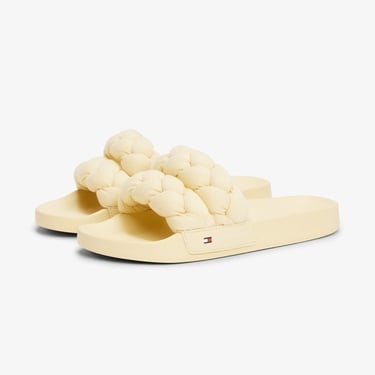  Tommy Jeans Logolu Kalın Örgülü Çift Bantlı Kadın Bej Terlik