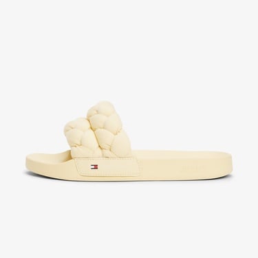  Tommy Jeans Logolu Kalın Örgülü Çift Bantlı Kadın Bej Terlik