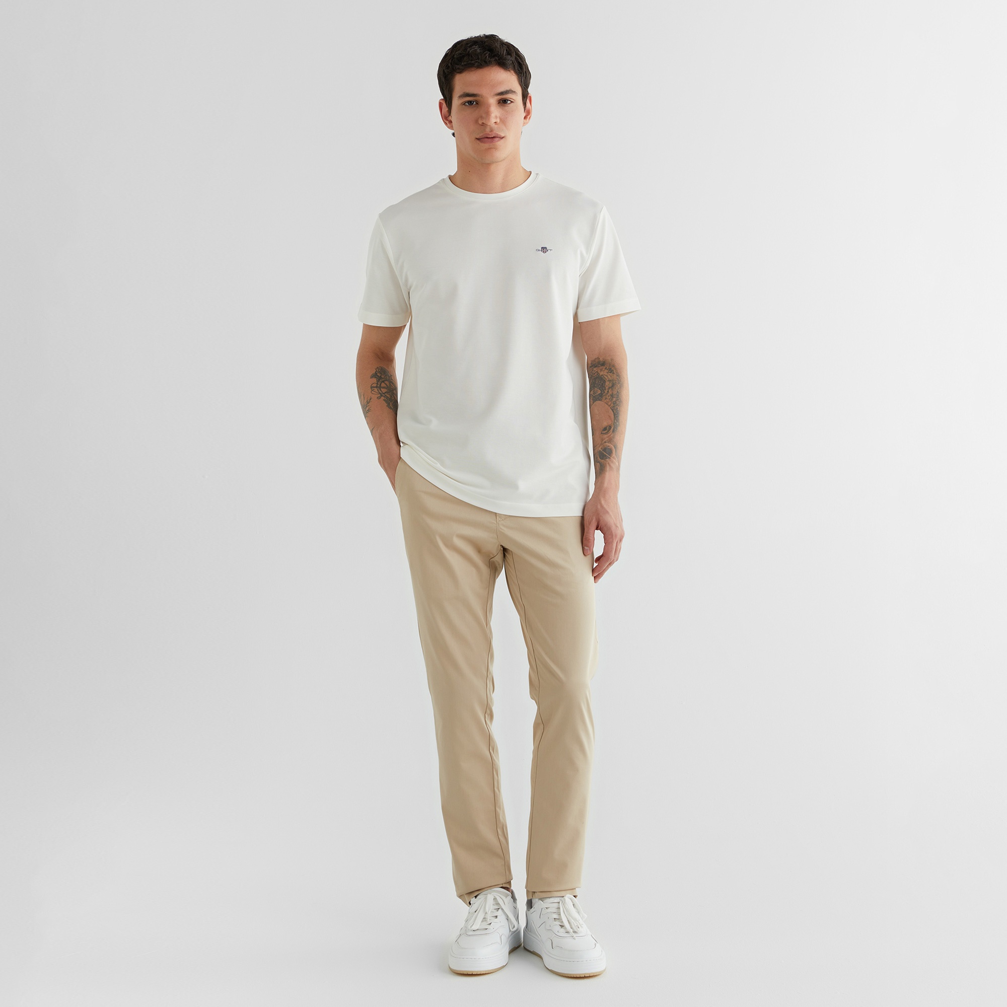 GANT Erkek Krem Regular Fit Bisiklet Yaka T-shirt