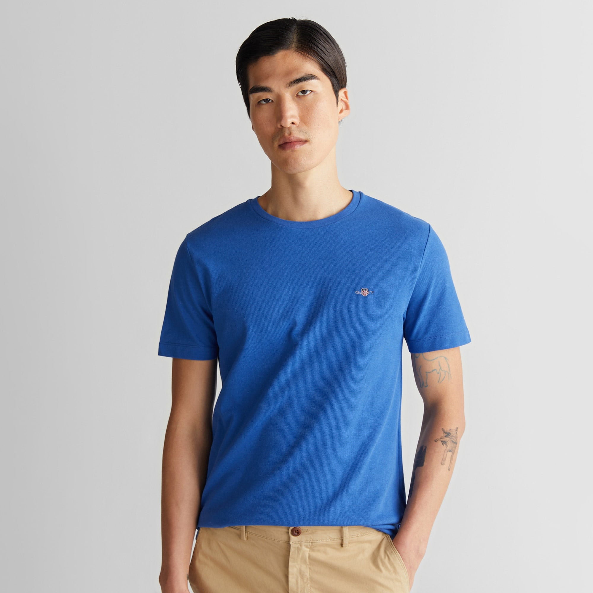 GANT Erkek Lacivert Slim Fit Bisiklet Yaka T-Shirt