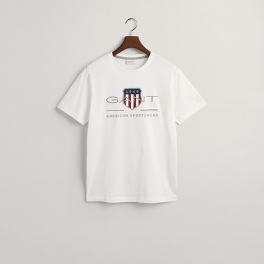  GANT Erkek Beyaz Regular Fit Bisiklet Yaka Logolu T-shirt