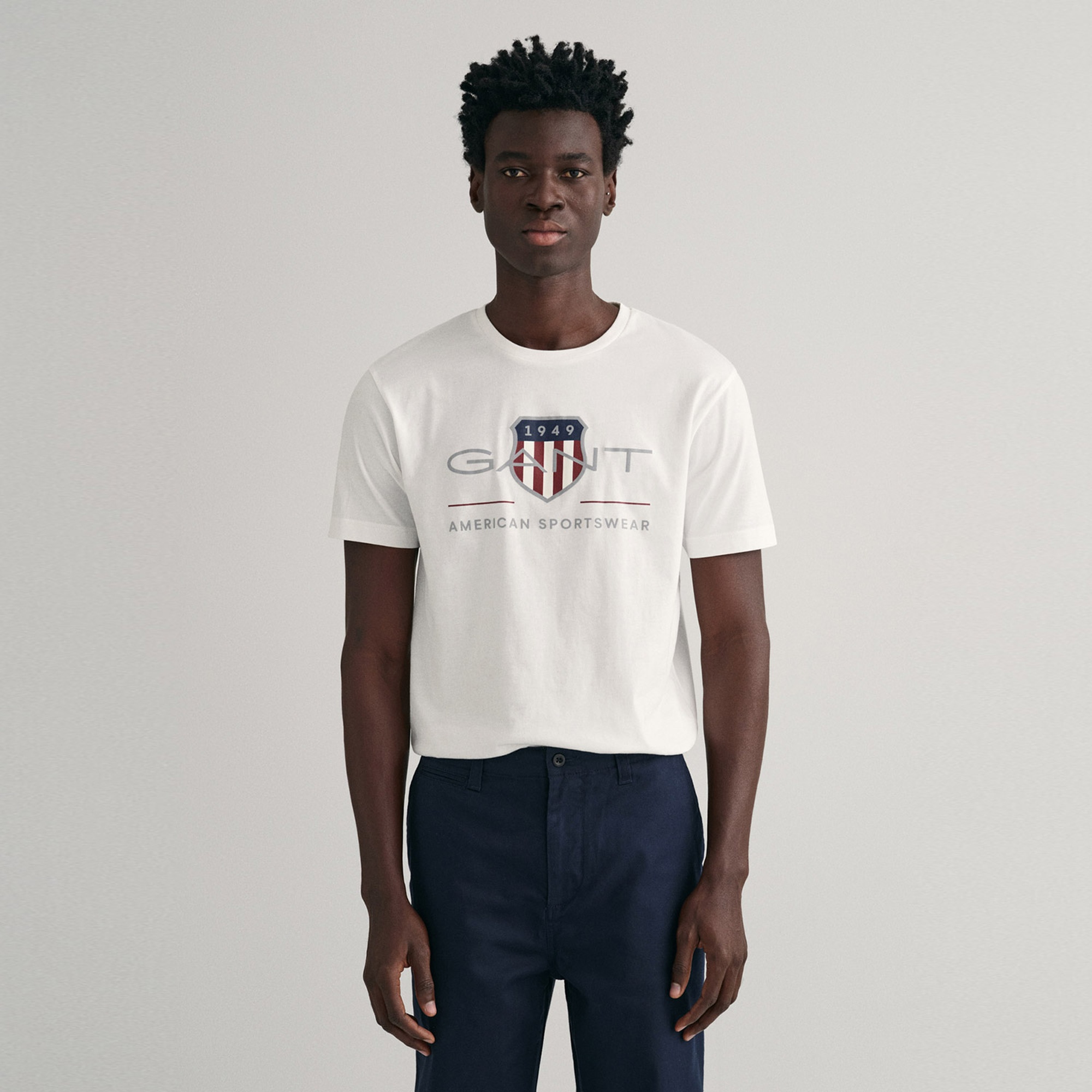 GANT Erkek Beyaz Regular Fit Bisiklet Yaka Logolu T-shirt