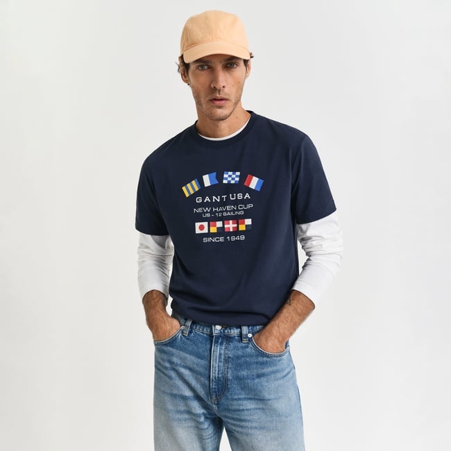  GANT Erkek Lacivert Regular Fit Bisiklet Yaka Logolu T-Shirt