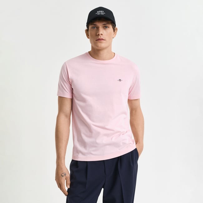  GANT Erkek Pembe Regular Fit Bisiklet Yaka T-Shirt