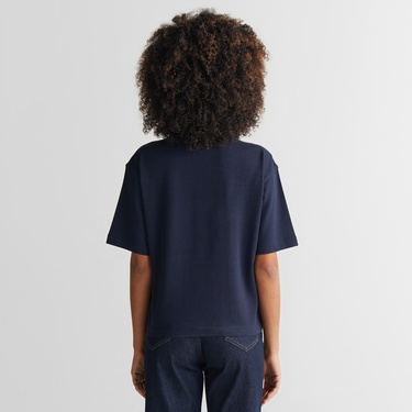  GANT Kadın Lacivert Bisiklet Yaka Logolu T-Shirt