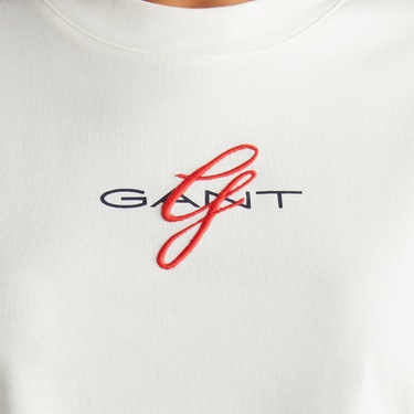  GANT Kadın Krem Bisiklet Yaka Logolu T-Shirt