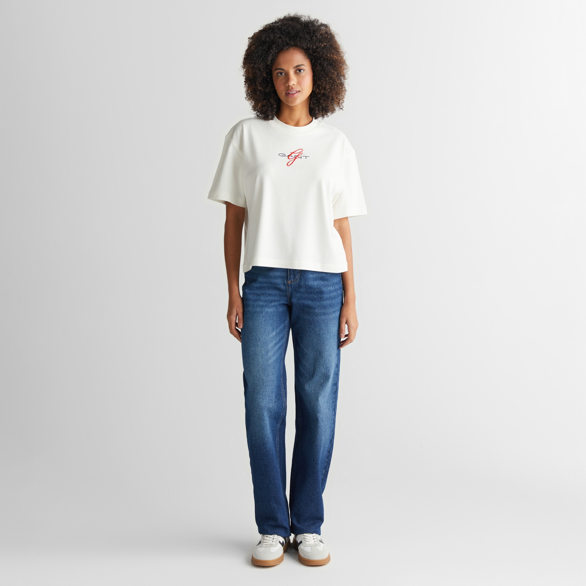 GANT Kadın Krem Bisiklet Yaka Logolu T-Shirt