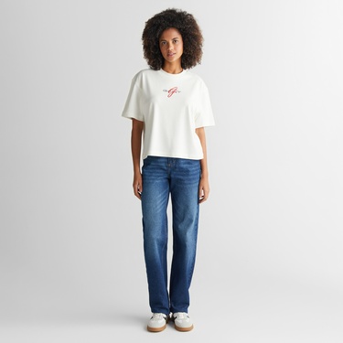  GANT Kadın Krem Bisiklet Yaka Logolu T-Shirt