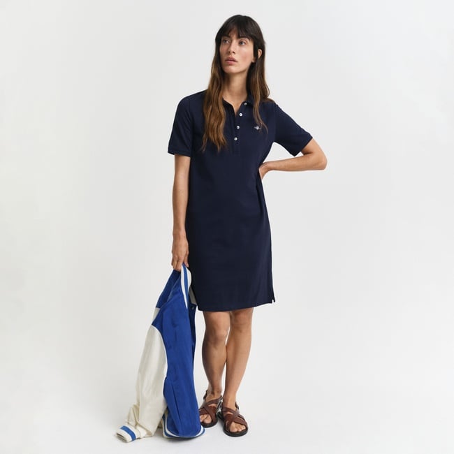  GANT Kadın Lacivert Regular Fit Polo Yaka Elbise