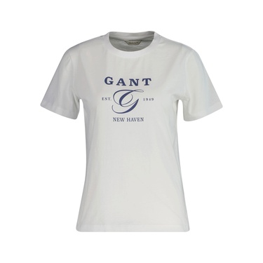  GANT Kadın Beyaz Regular Fit Bisiklet Yaka Logolu T-Shirt