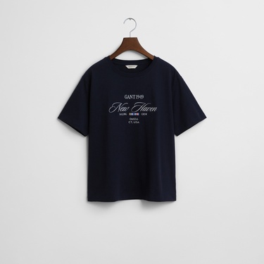  GANT Kadın Lacivert Relaxed Fit Bisiklet Yaka Logolu T-Shirt