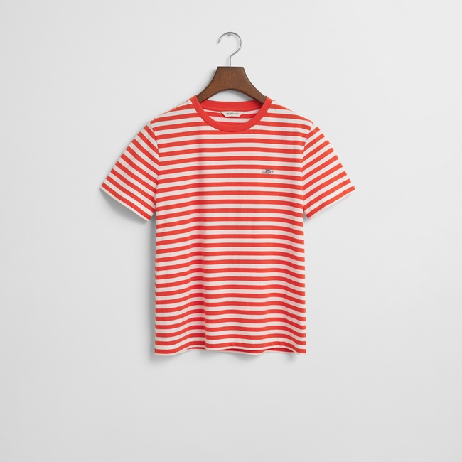  GANT Kadın Turuncu Regular Fit Bisiklet Yaka Çizgili T-Shirt