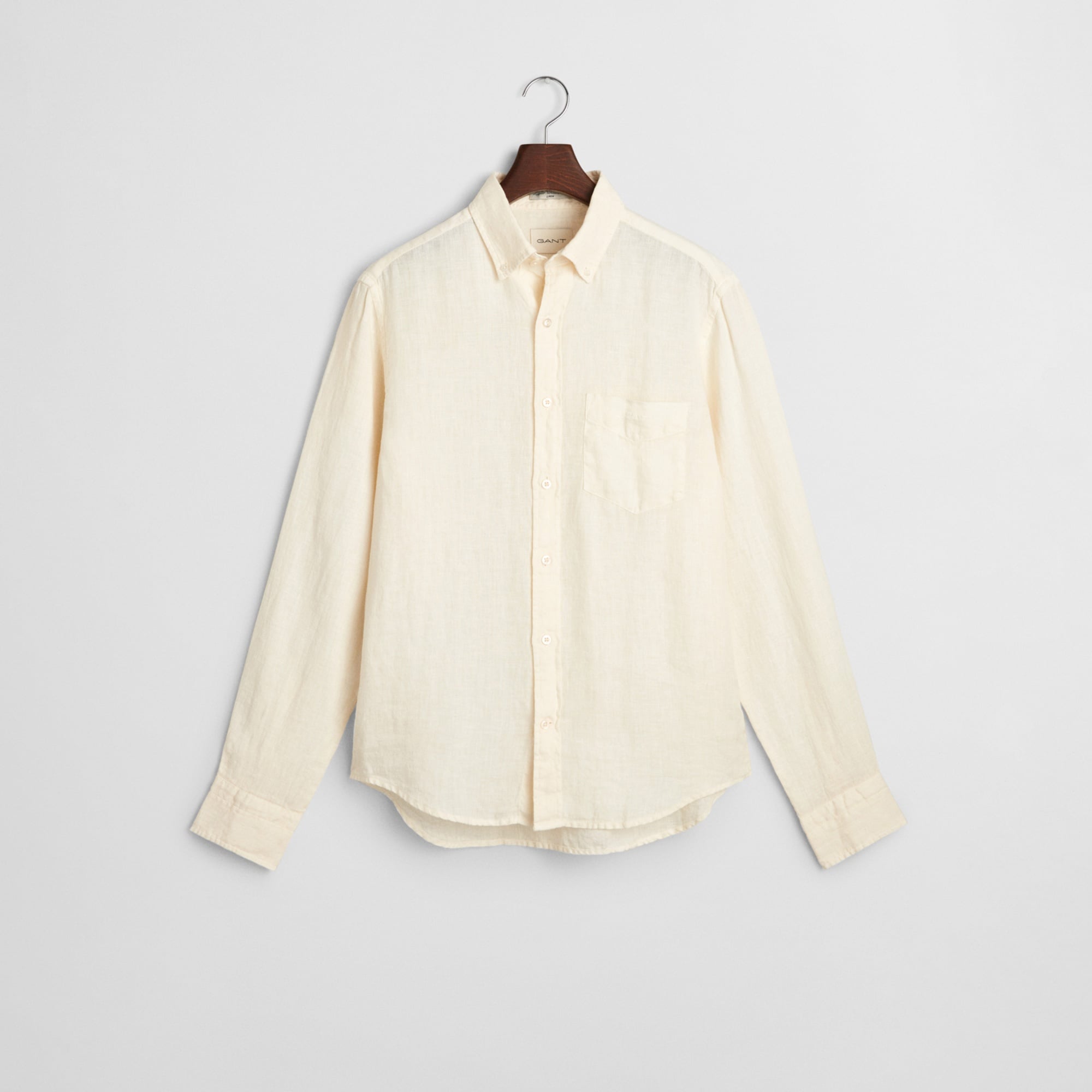 GANT Erkek Krem Regular Fit Düğmeli Yaka Keten Gömlek