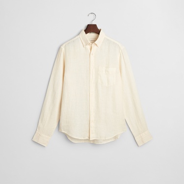  GANT Erkek Krem Regular Fit Düğmeli Yaka Keten Gömlek