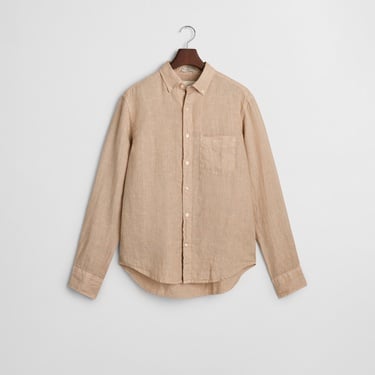  GANT Erkek Bej Regular Fit Düğmeli Yaka Keten Gömlek