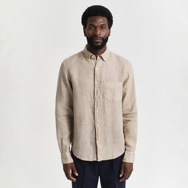 GANT Erkek Bej Regular Fit Düğmeli Yaka Keten Gömlek
