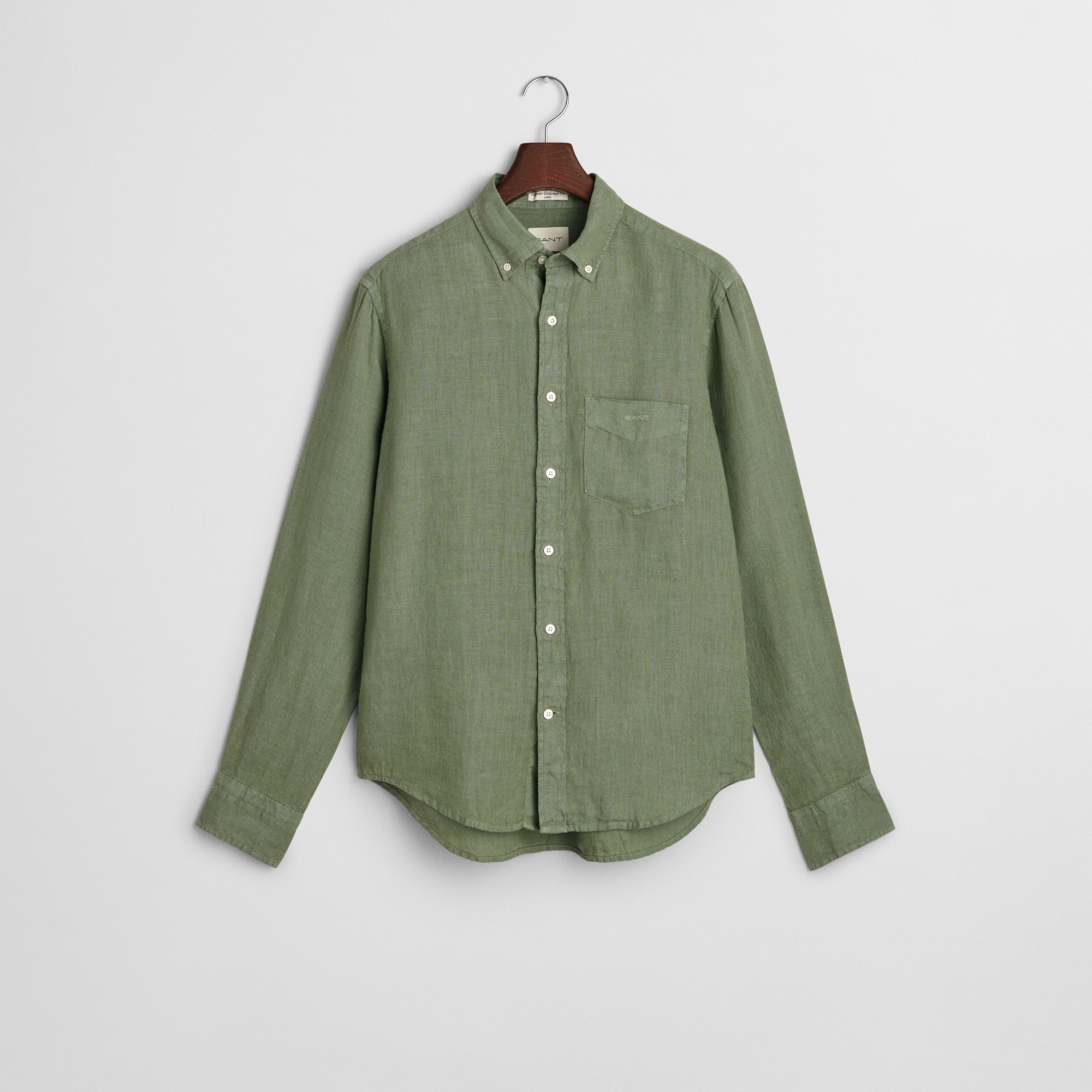 GANT Erkek Yeşil Regular Fit Düğmeli Yaka Keten Gömlek