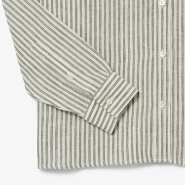  Lacoste Erkek Regular Fit Düğmeli Yaka Çizgili Keten Haki Gömlek