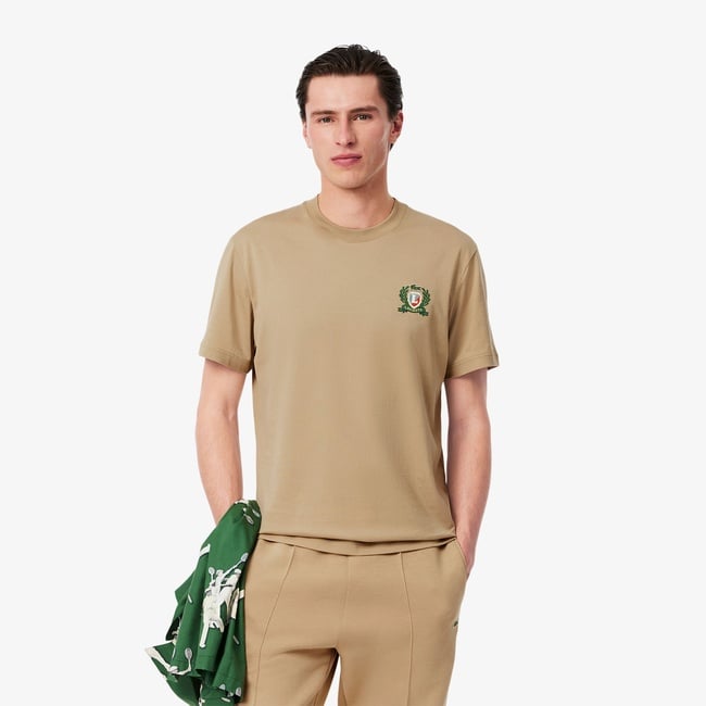  Lacoste Erkek Classic Fit Bisiklet Yaka Bej T-Shirt