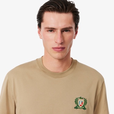  Lacoste Erkek Classic Fit Bisiklet Yaka Bej T-Shirt