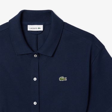  Lacoste Kadın Flare Fit Kısa Kollu Polo Yaka Lacivert Elbise