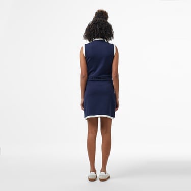  Lacoste Kadın Regular Fit Kolsuz Yarım Fermuarlı Renk Bloklu Lacivert Elbise