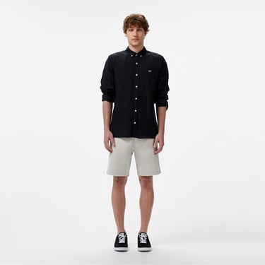  Lacoste Erkek Regular Fit Düğmeli Yaka Keten Siyah Gömlek