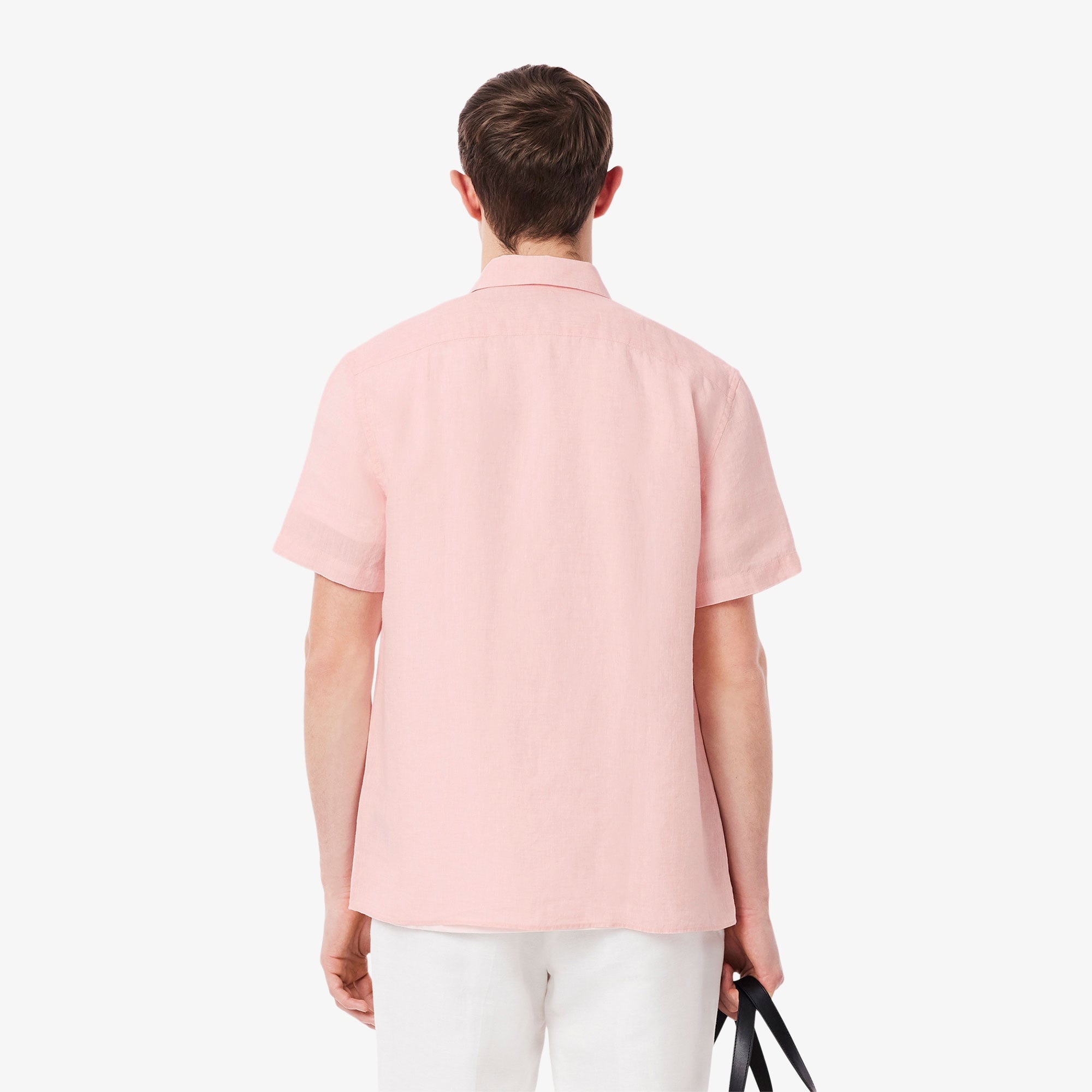 Erkek Regular Fit Kısa Kollu Düğmeli Yaka Keten Açık Pembe Gömlek