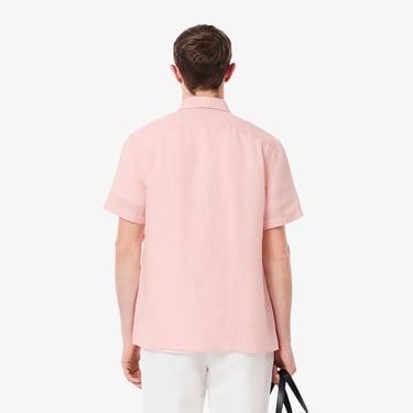 Lacoste Erkek Regular Fit Kısa Kollu Düğmeli Yaka Keten Açık Pembe Gömlek
