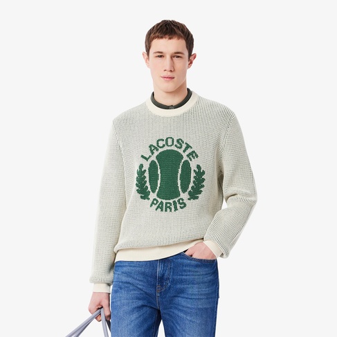  Erkek Classic Fit Bisiklet Yaka Desenli Krem Kazak