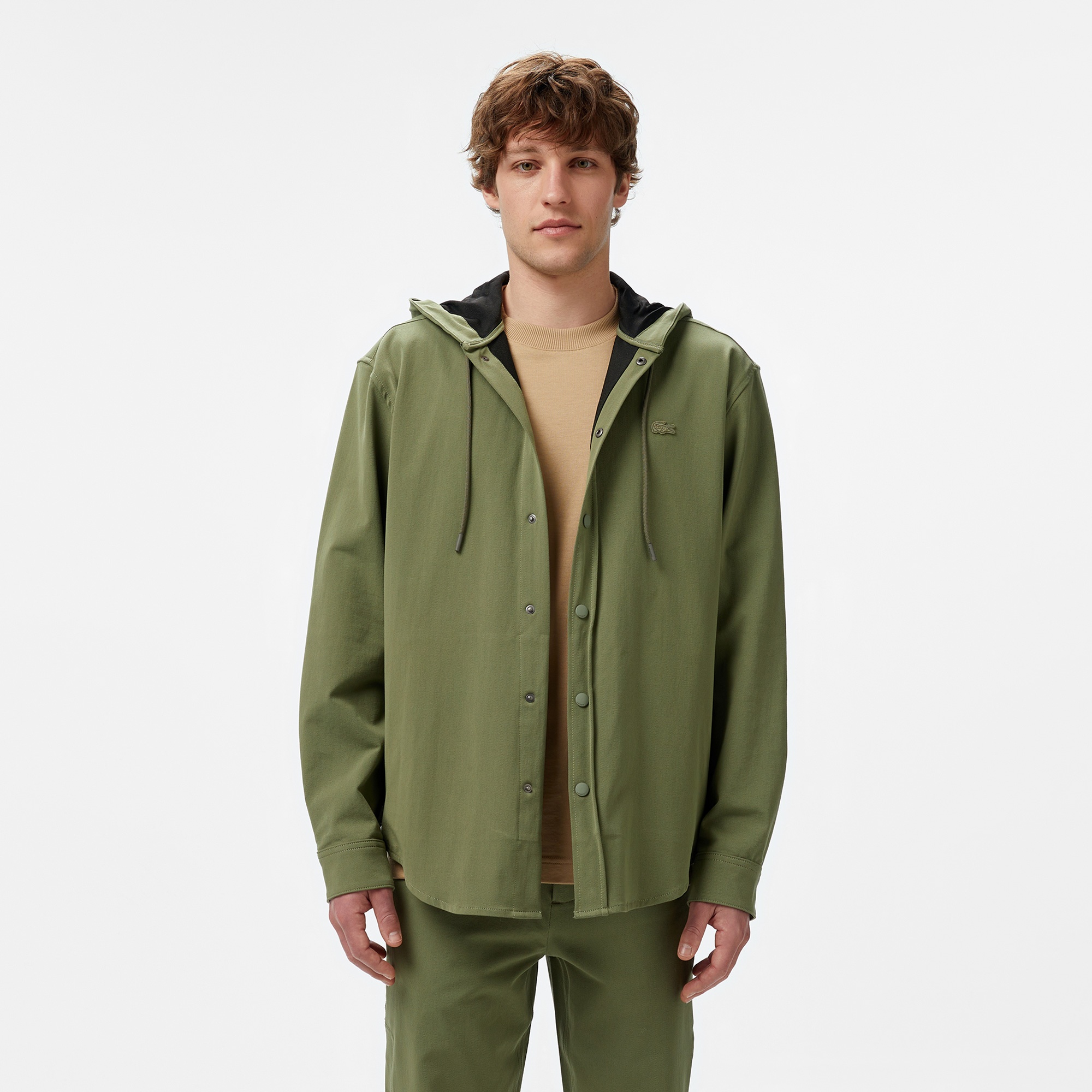 Erkek Relaxed Fit Kapüşonlu Haki Ceket