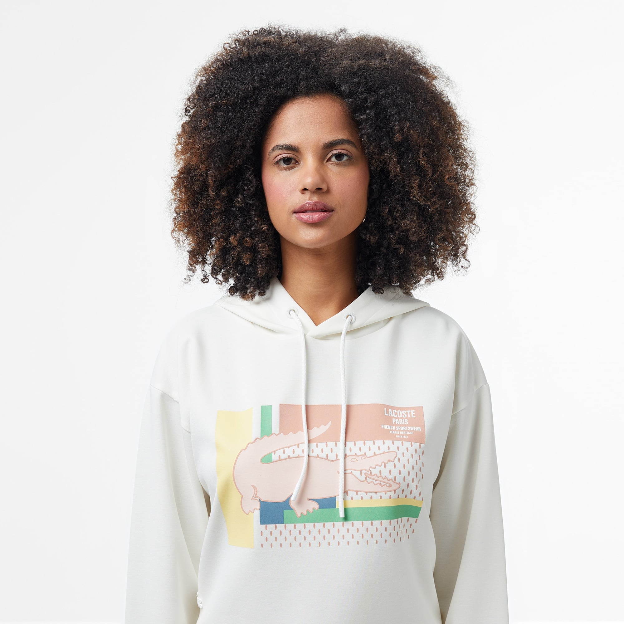 Kadın Relaxed Fit Kapüşonlu Baskılı Beyaz Sweatshirt