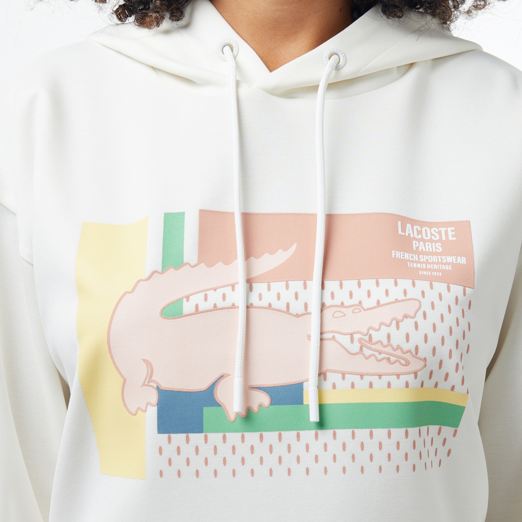 Kadın Relaxed Fit Kapüşonlu Baskılı Beyaz Sweatshirt