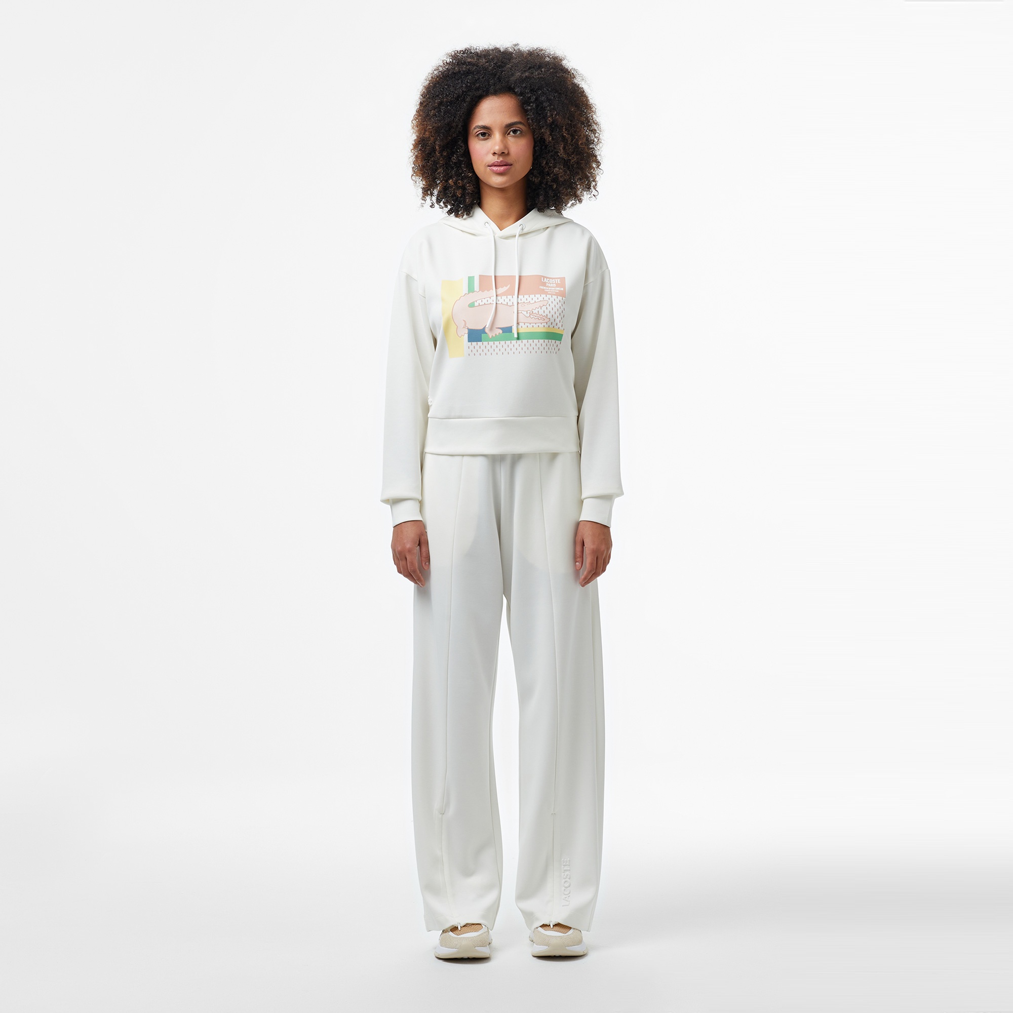 Kadın Relaxed Fit Kapüşonlu Baskılı Beyaz Sweatshirt